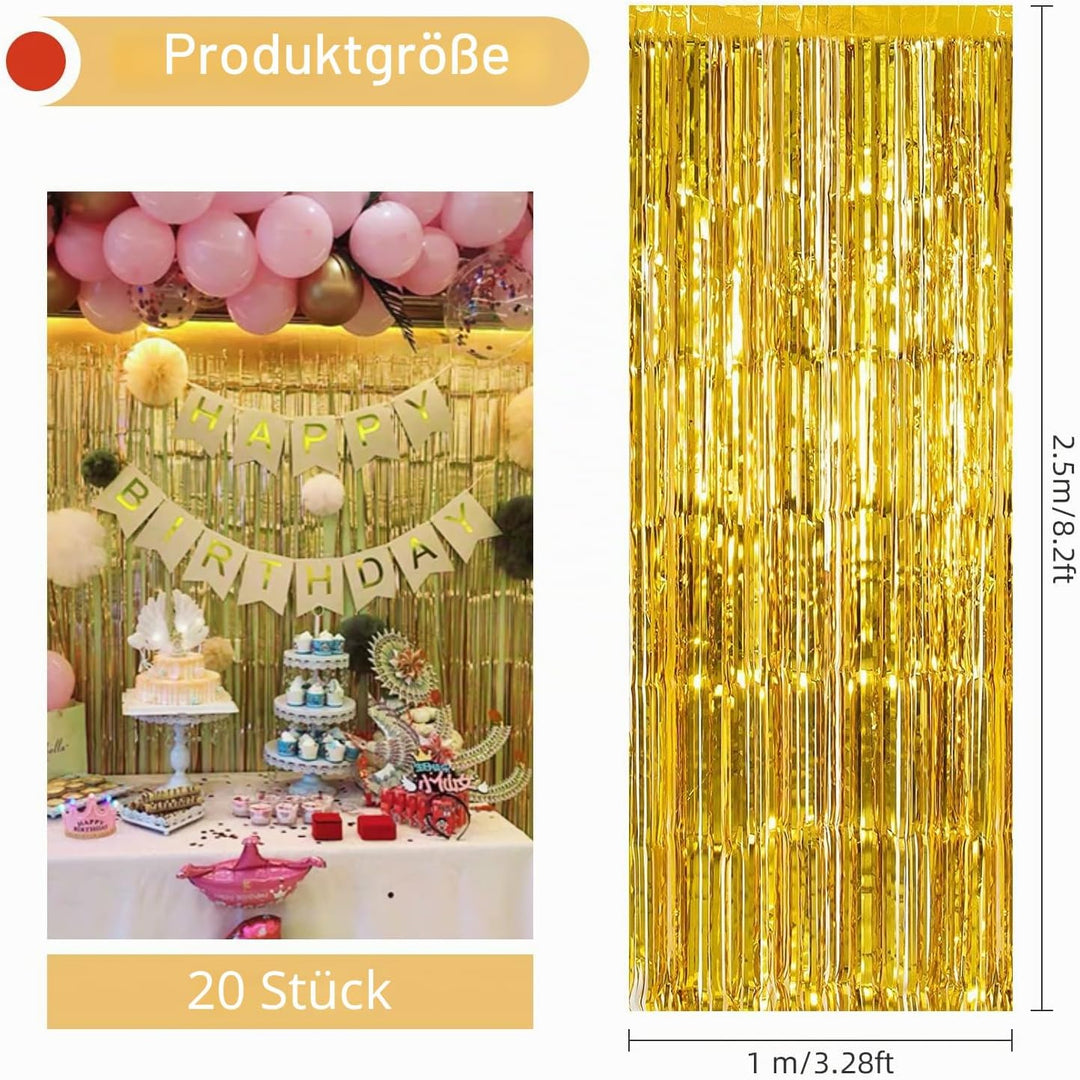 20 Stück Golden Lametta Vorhänge 1 x 2.5M Tinsel Curtain Folien Fransen Metallic Lametta Vorhange Go