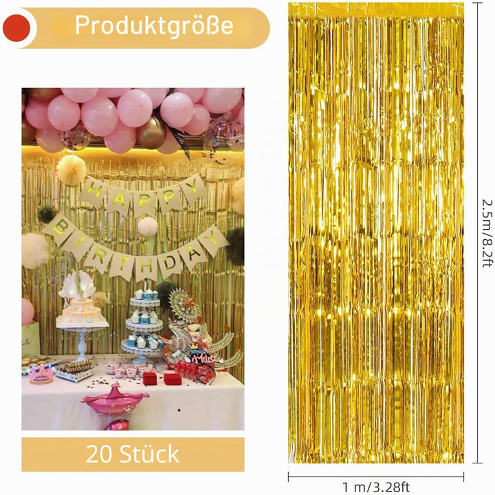 20 Stück Golden Lametta Vorhänge 1 x 2.5M Tinsel Curtain Folien Fransen Metallic Lametta Vorhange Go