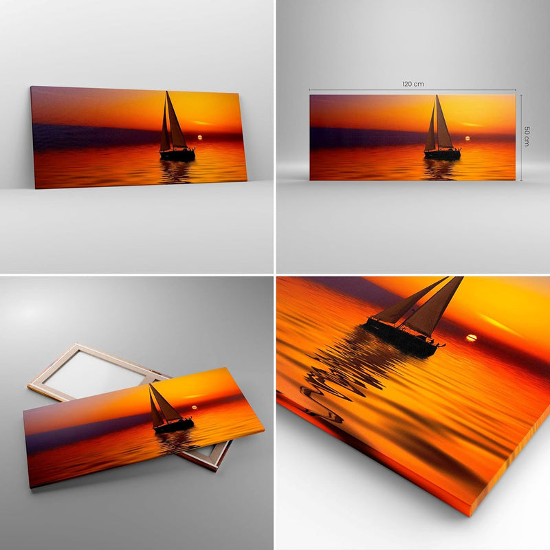 Wandbilder Dekoration Wohnzimmer Boot Sonnenuntergang Landschaft Panorama Bilder auf Leinwand 120x50