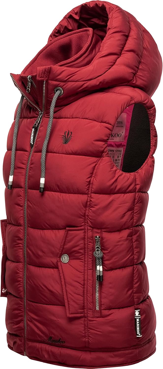 MARIKOO Damen leichte Übergangsweste Steppweste mit Kapuze Taisaa XS-3XL XS Blood Red, XS Blood Red