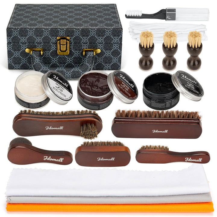 Schuhputzset 16tlg,Premium Deluxe Schuhcreme Kit-2,65 Unzen schwarze,braune und neutrale Schuhcreme