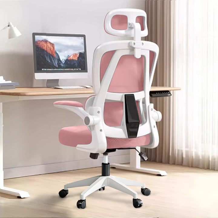 Ergonomischer Bürostuhl - Pink | Höhenverstellbarer Schreibtischstuhl mit Hochrücken,Mesh und Lenden