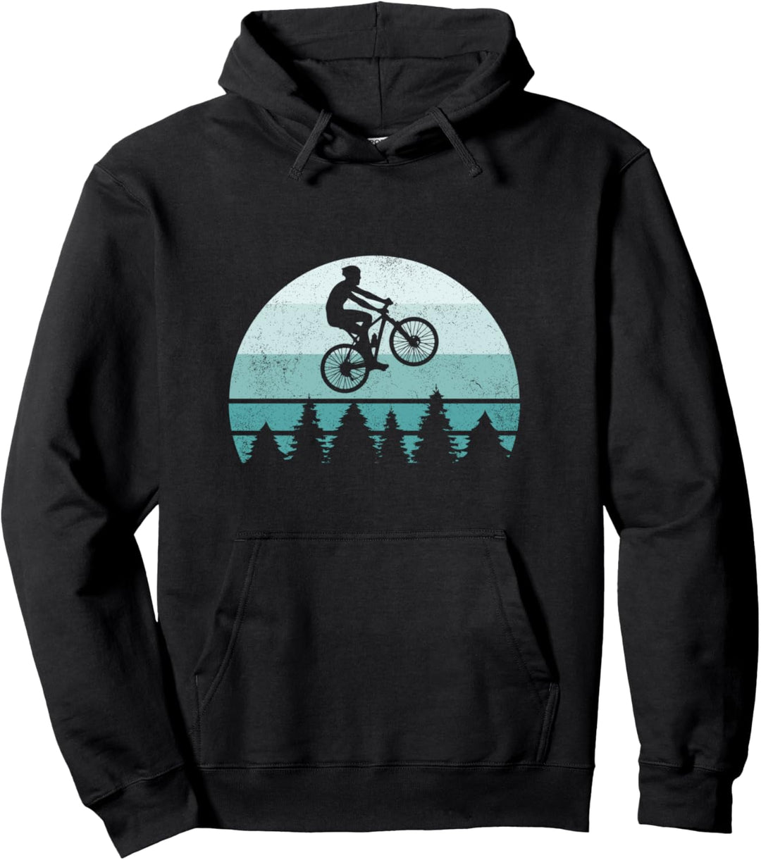 Mountainbike Blau Retro Pullover Hoodie