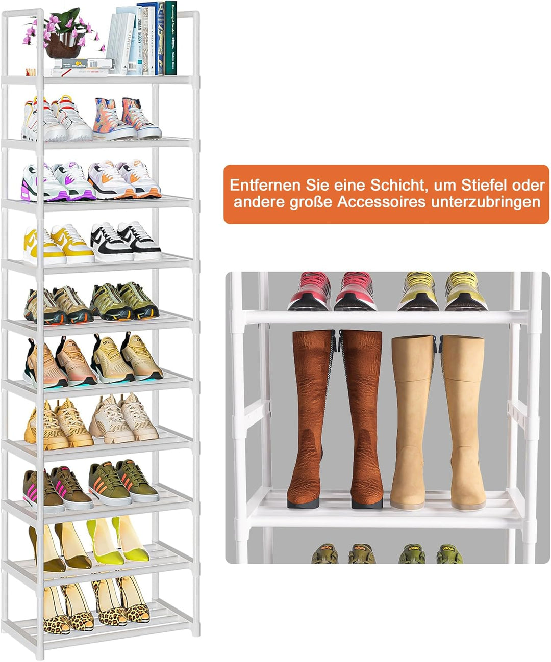 OYREL Schuhregal 10 Ebenen Platz Sparen, Schuh-Organizer Grosse Kapazität für 20-25 Paar Schuhe, Met
