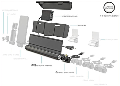 udoq 250 Ladestation für iPhone und AirPods, hochwertiges Design 4mm Aluminium, Lightning Kabel, dun