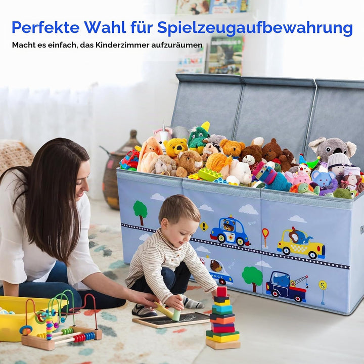 decalsweet Aufbewahrungsbox mit Deckel Kinder, Spielzeugkiste Tier Autos | Extra Gross, Zusammenklap