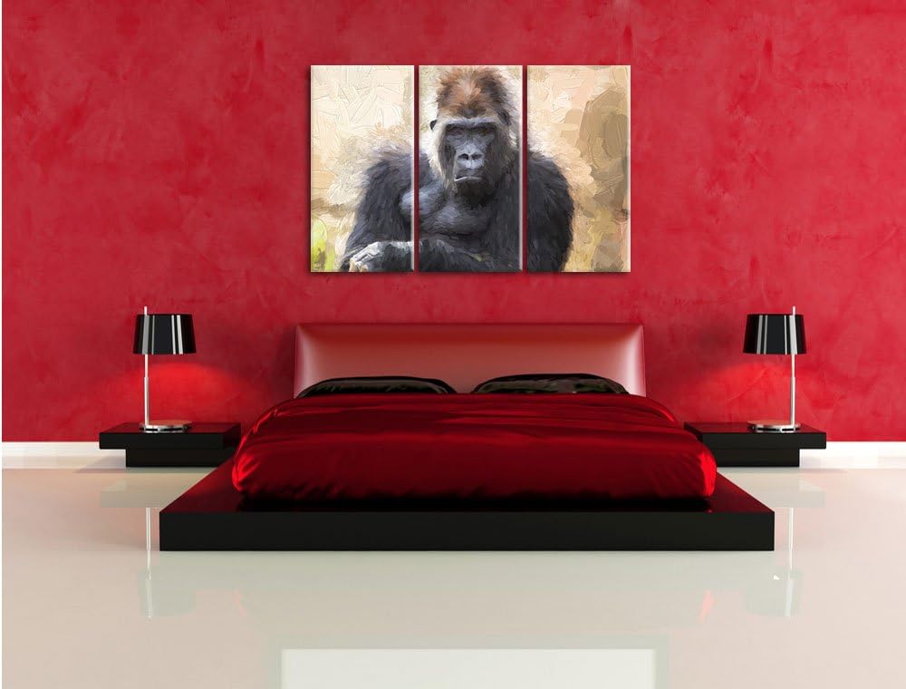 Pixxprint gelangweilter Gorilla Kunst als Leinwandbild/Grösse: 3 Teilig (120x80) / Wandbild/Kunstdru