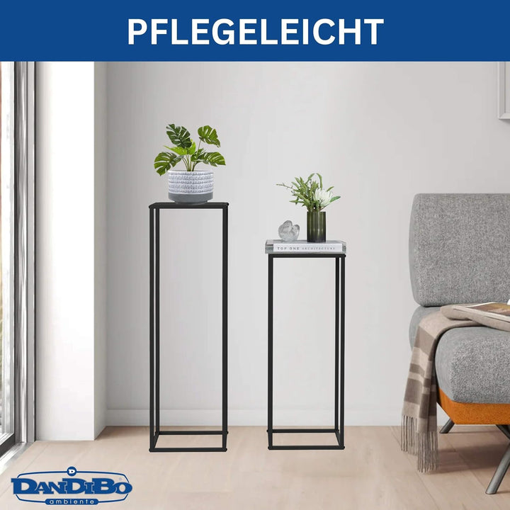 DanDiBo Pflanzenständer 96587 Metall 100 cm und 80 cm Schwarz Eckig 2er Set Beistelltisch Hoch Blume