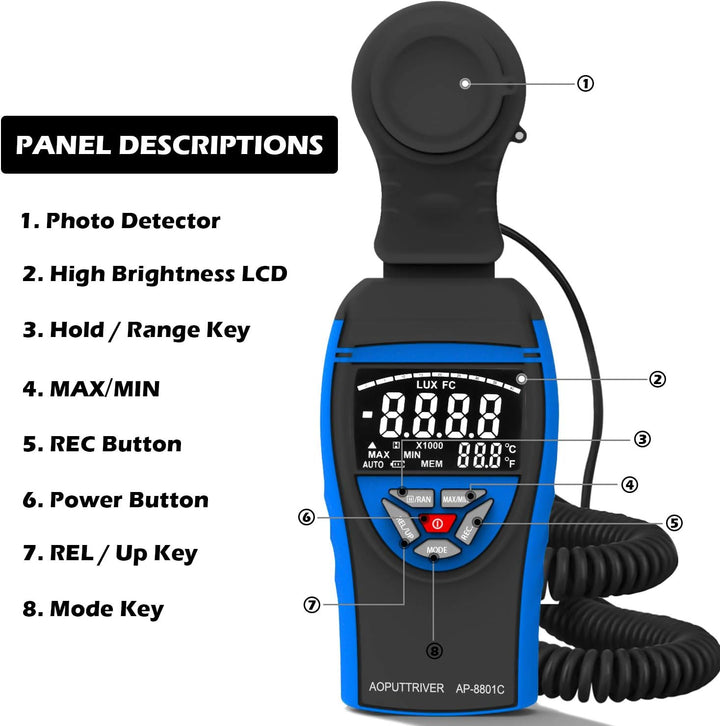 AP-8801C Digital Lux Meter 0.1~400,000Lux Beleuchtungsmessgerät Lux Messgerät Beleuchtungsstärke Lic