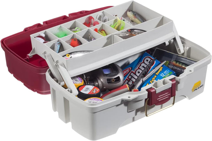 Plano Angelbox mit 1 Ablage mit doppeltem Zugang oben, Rot Metallic/Off White, Premium Tackle Storag