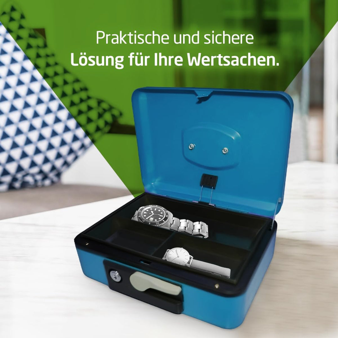 Amig - Geldkassette aus Stahl | Sicherheitszylinder &amp; 2 Schlüssel | Münzschale &amp; Tragegriff | Vielse