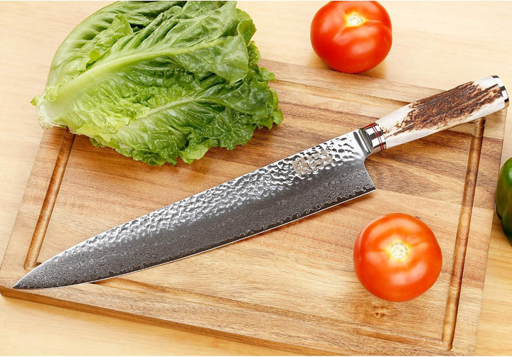 Sunlong Japanisches Kochmesser – 12-Zoll-Küchenmesser – Rasiermesserscharfes Messer – Damaststahl –