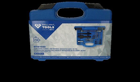 BRILLIANT TOOLS BT561030 Glühkerzen-Ausbau- und Gewinde-Reparatur -Satz | 16-tlg. [Powered by KS TOO