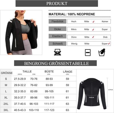 Bingrong Damen Sauna Effekt Anzug Taille Waist Trainer Fitness Lange Ärmel Neopren Shirt Abnehmen Tr