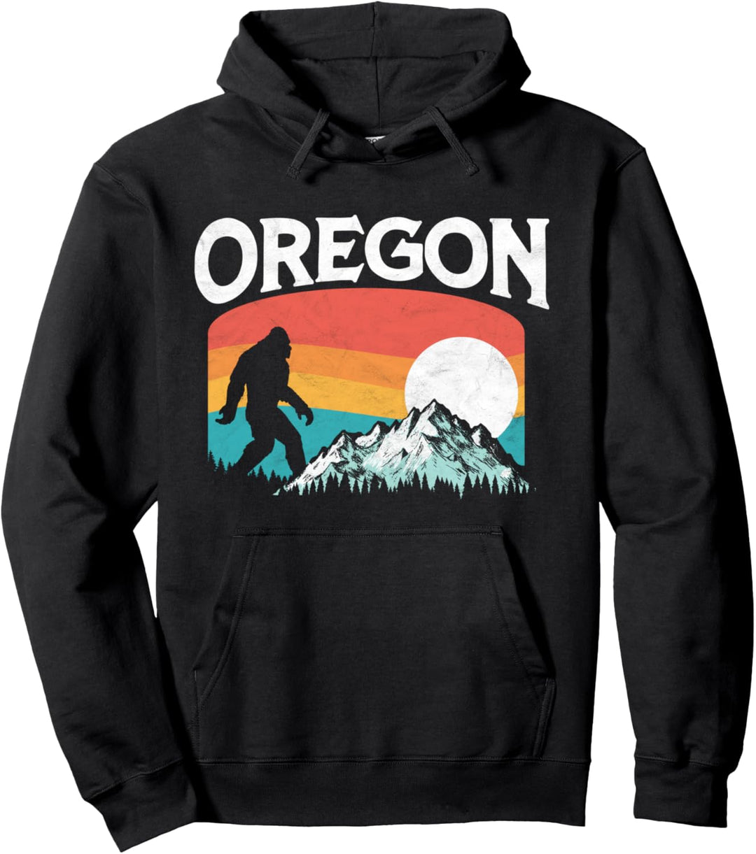 Oregon Funny Bigfoot Mountains 80's Vintage Nature Pullover Hoodie