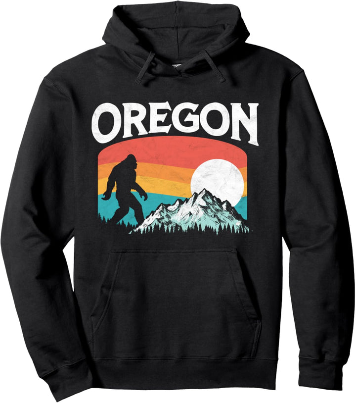 Oregon Funny Bigfoot Mountains 80's Vintage Nature Pullover Hoodie