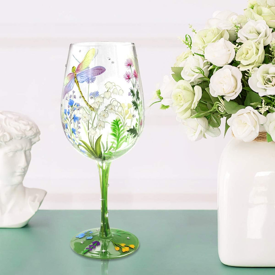 NymphFable Weingläser Bunt Libellen Blumen Rotweingläser 15 oz Neuheit Geschenk für Geburtstage, Hoc