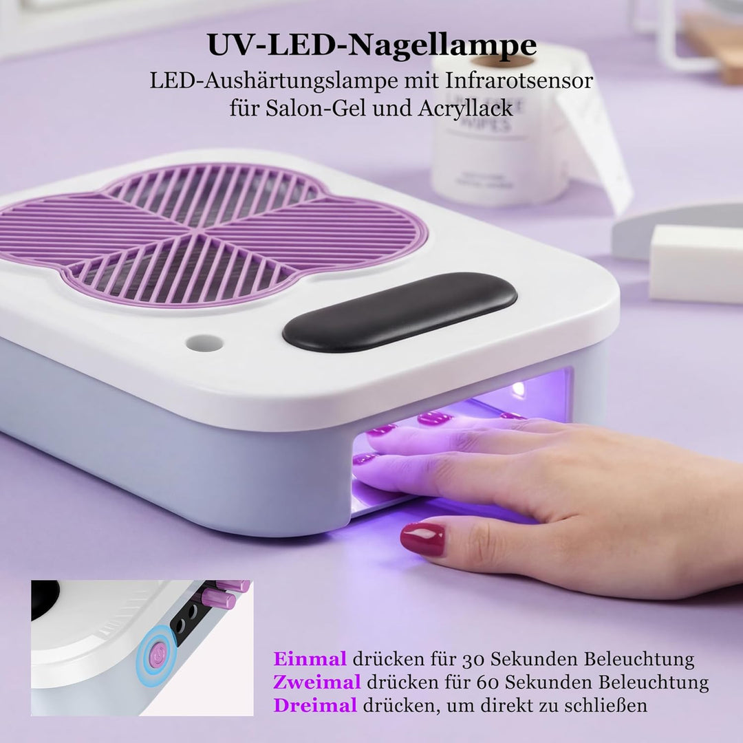 3-in-1 Staubabsaugung für Nägel mit elektrischer Nagelfeile und UV-LED Nagellampe: Einstellbarer Nag