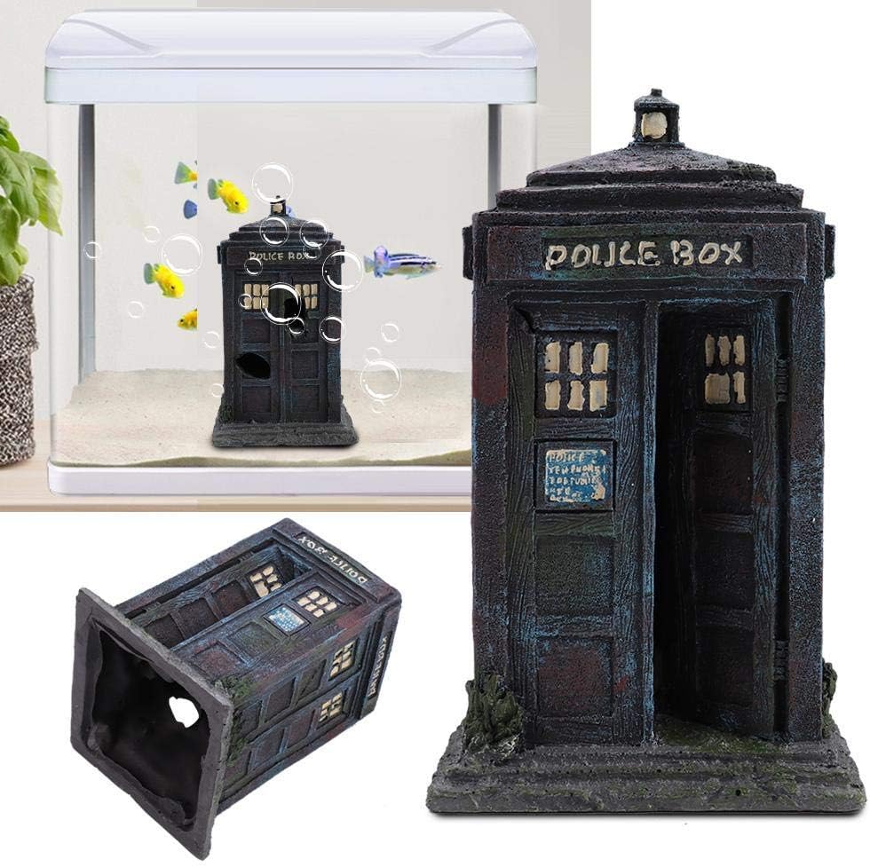 Dauerhaftes Simulationsharz Wachhäuschen Aquarium Dekorationen Simulation Damaged Police Box Shelter