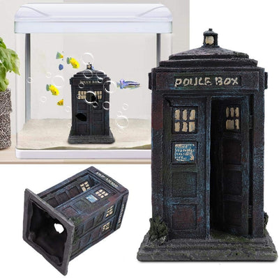 Dauerhaftes Simulationsharz Wachhäuschen Aquarium Dekorationen Simulation Damaged Police Box Shelter