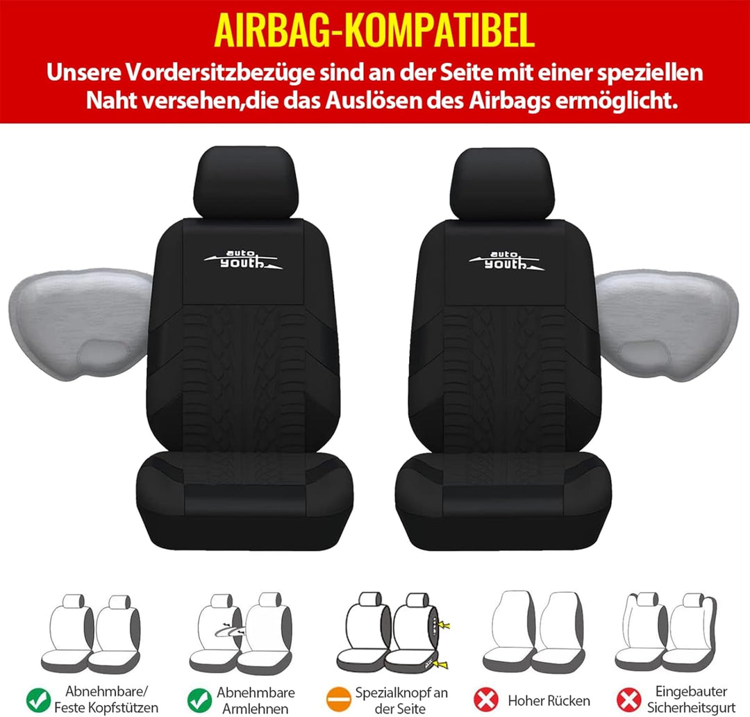 AUTOYOUTH Autositzbezüge Universal Fit Komplettset Autositzschoner Reifenschienen Autositzzubehör, S