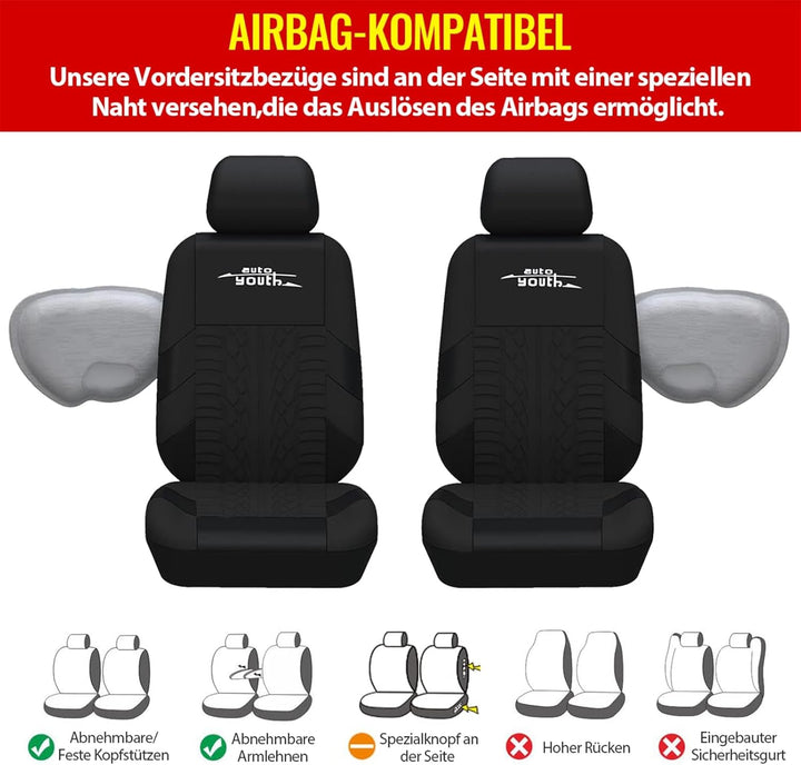 AUTOYOUTH Autositzbezüge Universal Fit Komplettset Autositzschoner Reifenschienen Autositzzubehör, S