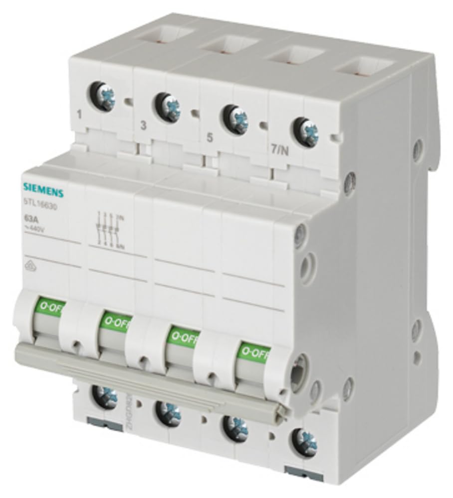 Siemens 5TL16630 Ein- und Ausschalter 63A 3P+N in 4TE 400V, Griff grau