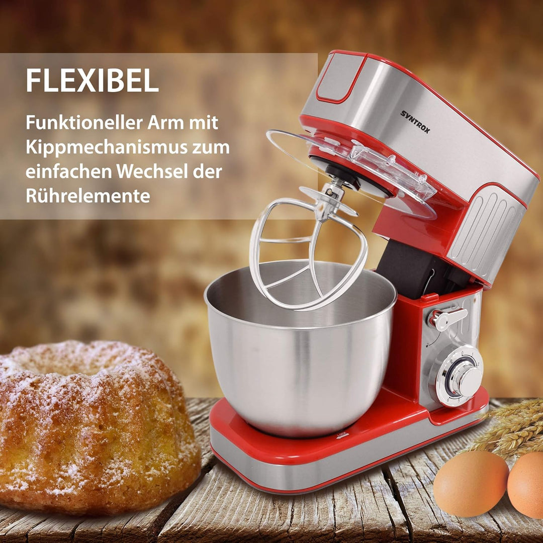 Syntrox Germany leistungsstarke Küchenmaschine Knetmaschine Mixer mit Fleischwolf in zeitlosem Desig
