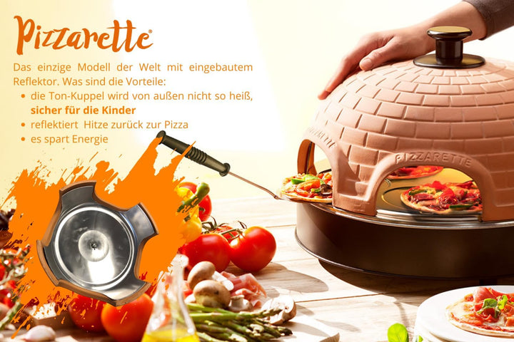 Emerio Pizzaofen, PIZZARETTE das Original, 1 handgemachte Terracotta Tonhaube, patentiertes Design,