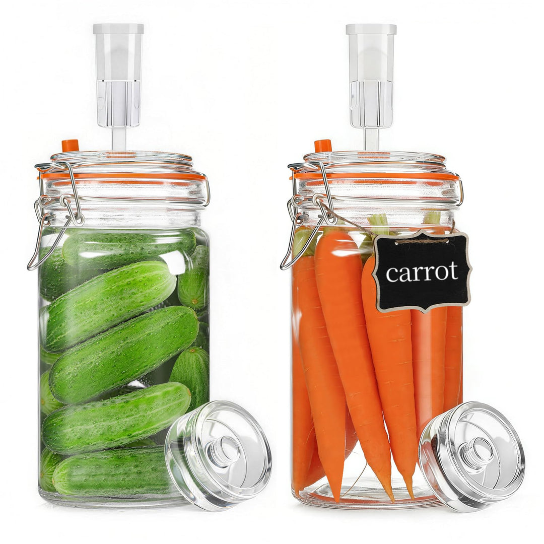 2 Stück Fermentierglas,1000ml Fermentationsglas mit Deckel, Einmachglas mit Gärventi &amp; Gewicht, Ferm