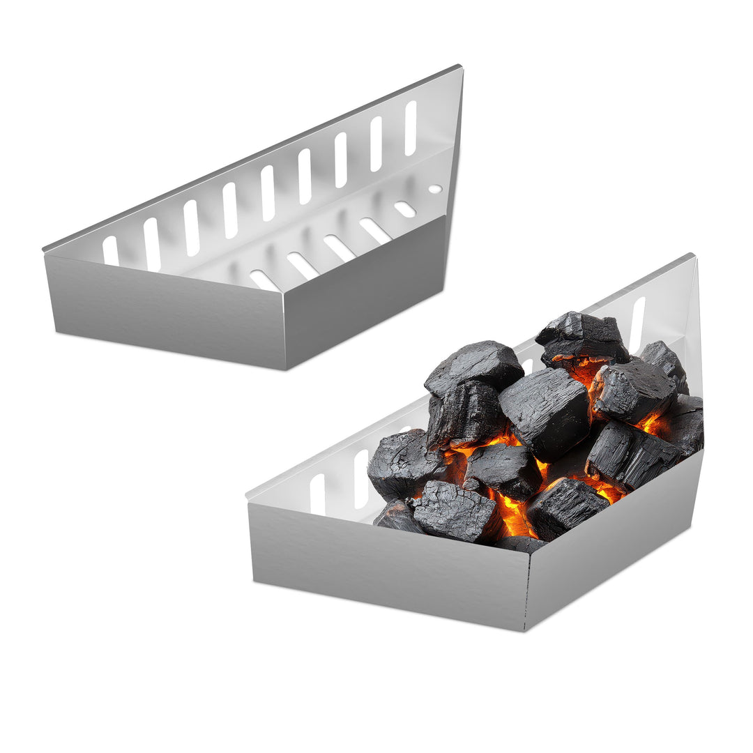 Relaxdays Kohlekorb Kugelgrill, 2er Set, HxBxT: 7,5x38x12 cm, direktes & indirektes Grillen, Stahl,