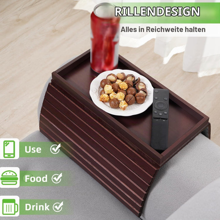 GEHE Natural Bamboo Sofa Arm Tray, Sofa Tray Table for Couch, Sofa Armrest Tray Table Anti-Slip Sofa