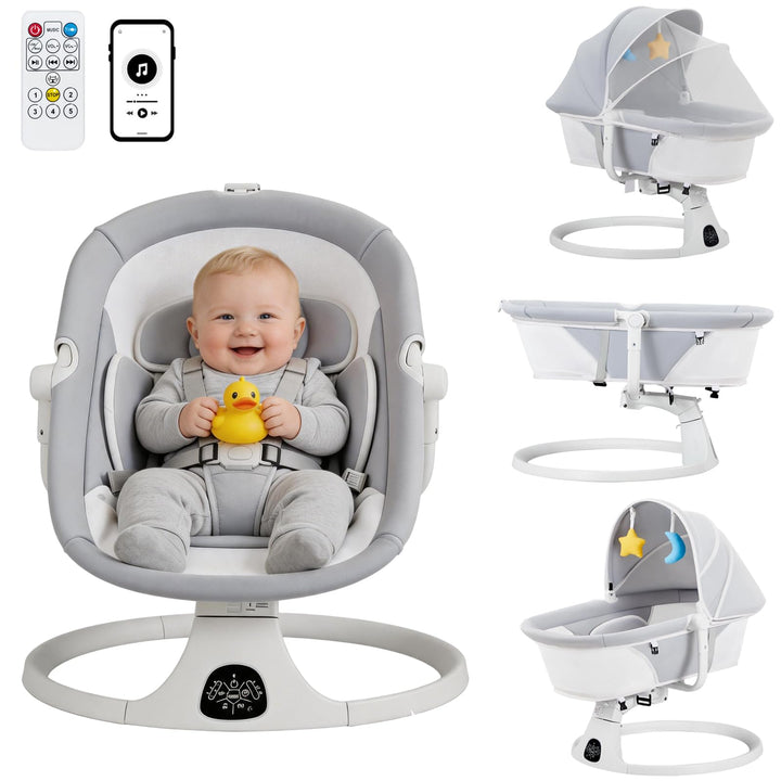 Babywippe Elektrisch, Elektrische Babyschaukel, faltbar für Neugeborene,360°-Sitzdrehung,abnehmbares
