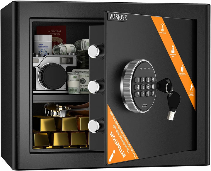 WASJOYE 28.8L Tresor für Zuhause, Safe Tresor mit Schlüssel Elektronischem Möbeltresor mit Zahlensch
