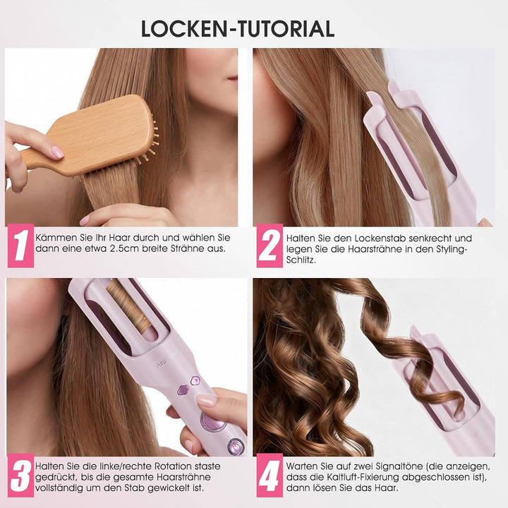 Automatik Lockenstab mit Kaltluft &amp; Ionen, 30mm Auto Curler Rosa 30mm, Rosa 30mm