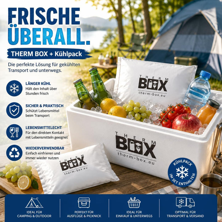 THERM BOX Styroporbox 1L bis 27L mit Kühlakkus für Kühlbox Verschiedene Grössen Transportbox Thermob