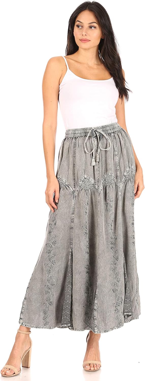 Sakkas Olivia Damen Maxi böhmischen Zigeuner Langen Rock mit elastischer Taille und Spitze Einheitsg