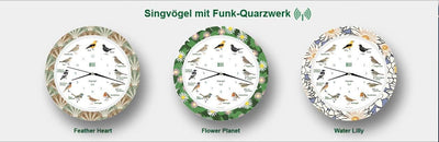 KOOKOO Singvögel Feather Heart, Die Singende Vogeluhr, mit 12 heimischen Singvögeln und echten, natü