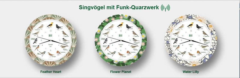 KOOKOO Singvögel Feather Heart, Die Singende Vogeluhr, mit 12 heimischen Singvögeln und echten, natü