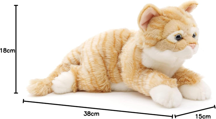 Uni-Toys - Katze mit getigertem Fell (rot-braun), liegend - 38 cm (Länge) - Plüsch-Kätzchen - Plüsch