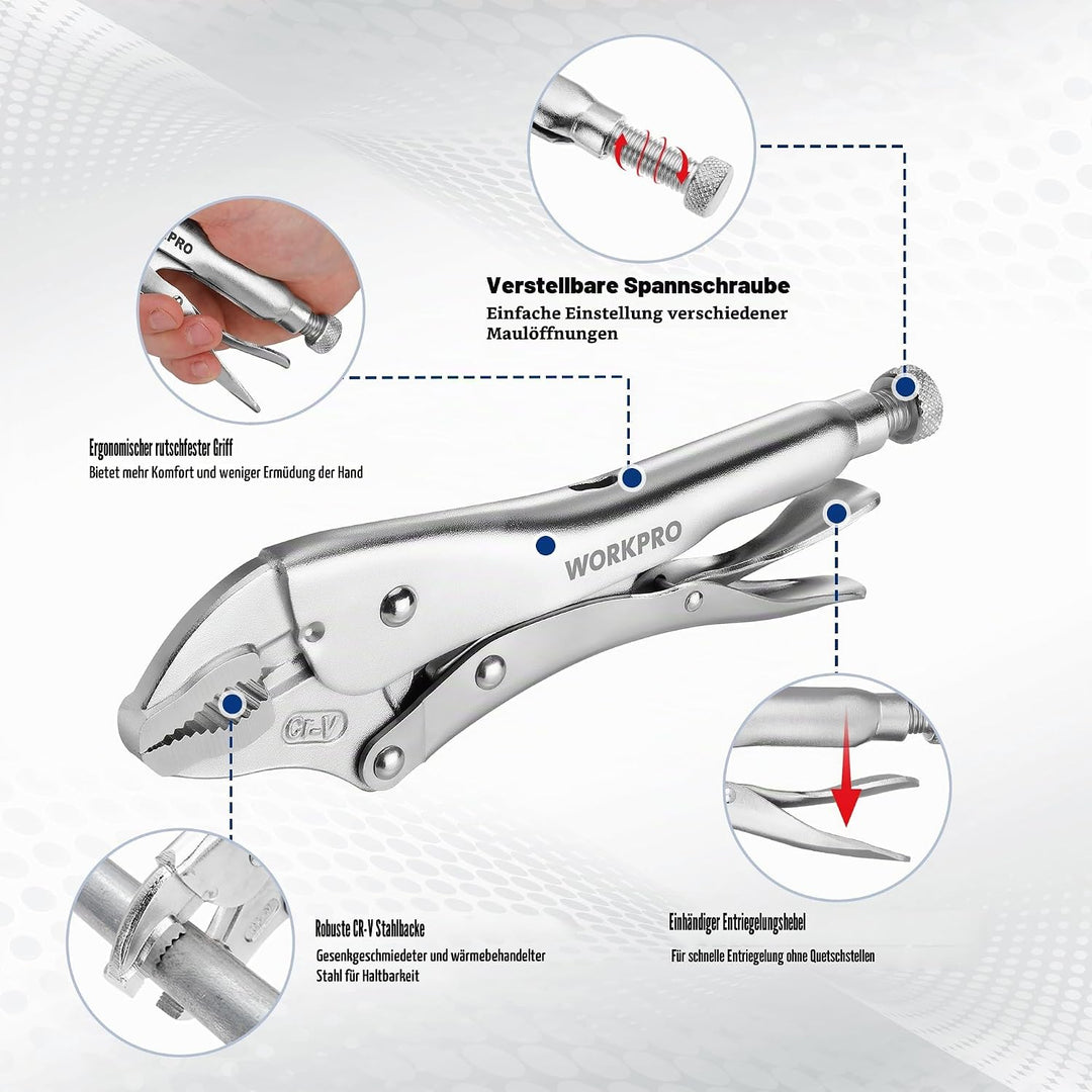 WORKPRO 5-tlg. Gripzangen Set (gebogene Backe Zange 254/178/127mm, Langbeck-Gripzange 229/165mm) Cr-
