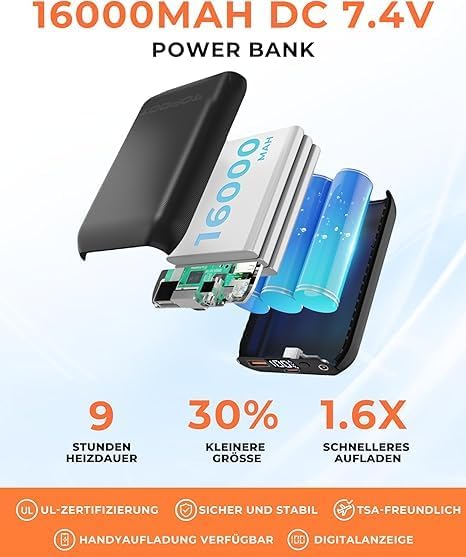 Topdot Heizweste Damen Mit Powerbank 16000 Mah 7,4v - 10 Heizzonen Beheizbare Weste Mit 3 Einstellba