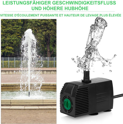 JIERTOP Aquariumpumpe 800 L/H Teichpumpe Ultra leise Geräusche mit 1,83 m Netzkabel Wasserpumpe mit