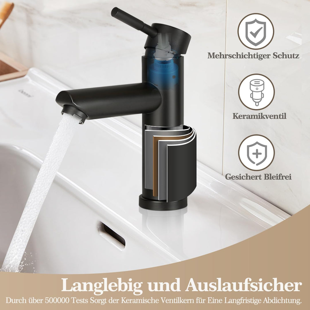 Bad Wasserhahn Schwarz Waschtischarmatur - Modern Edelstahl Waschbeckenarmatur Mischbatterie Waschbe