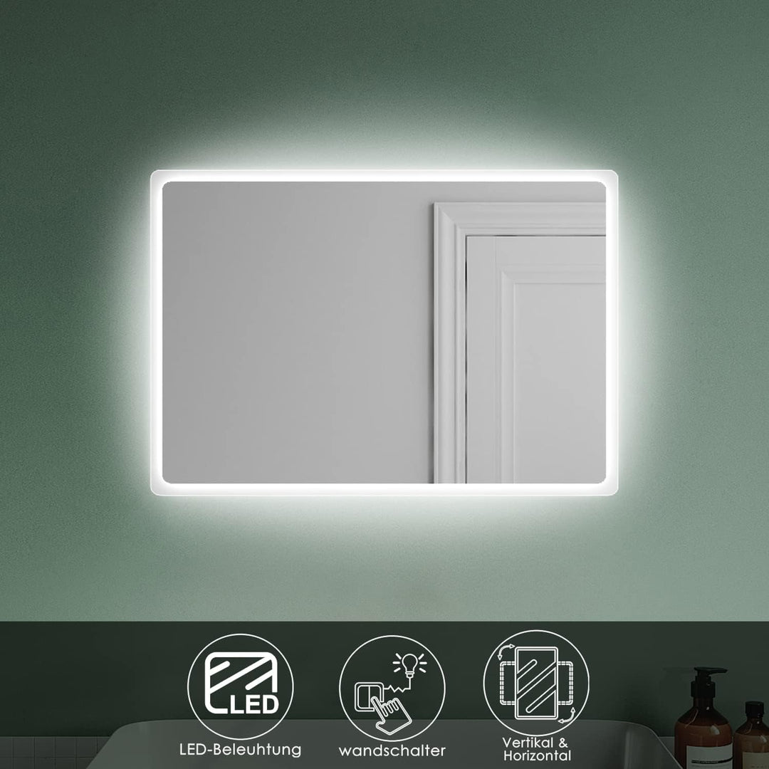 Badspiegel mit Beleuchtung 60 x 40cm WandSchalter Lichtspiegel Horizontale und vertikale Aufhängung