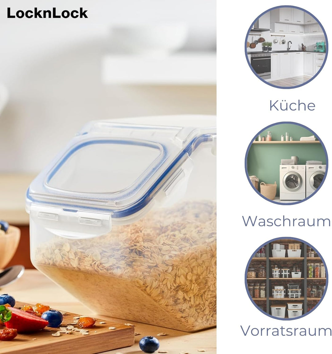 LocknLock PP Classic Küchen Caddy mit Klappdeckel | 5L | 25,7 x 15,7 x 19,1 cm | Vorratsdose Schüttd