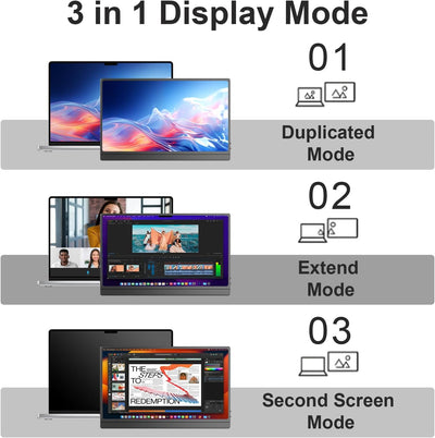 CUIUIC 15,6-Zoll tragbarer Monitor mit USB-C & HDMI | 1080P | VESA kompatibel | Verbinden Sie mit Ha