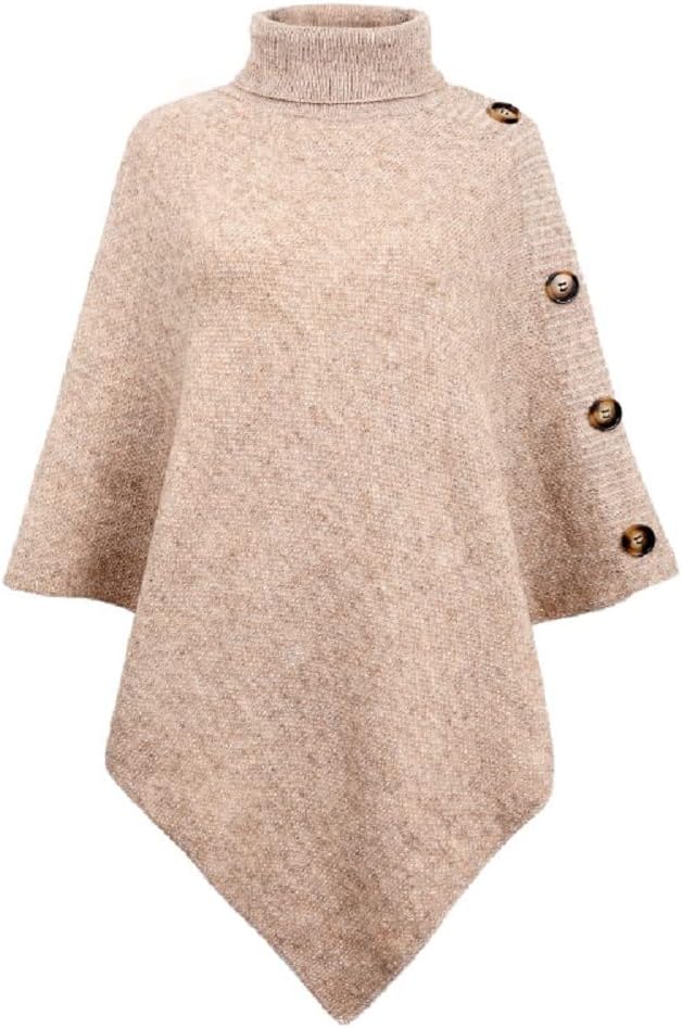 JFAN Poncho Damen Elegant Strick Umhang mit Hohem Kragen und Vier Knöpfen Herbst/Winter, Einheitsgr&