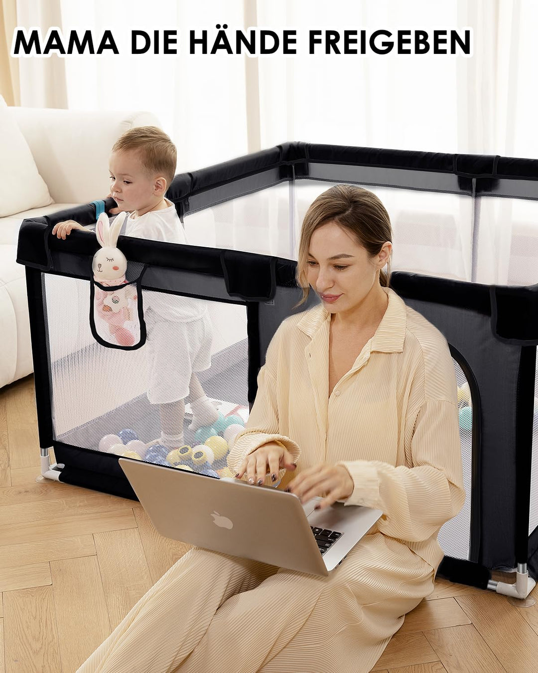 Laufstall Baby mit Spielmatte,Laufgitter Baby,Kinderzaun mit Atmungsaktivem Netz,Tragbarer Laufstall