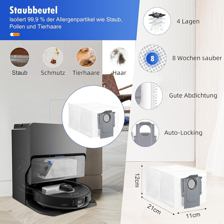 26 Stück Zubehör für Roborock S8 MaxV Ultra Saugroboter, 2 Hauptbürste 4 Staubbeutel 4 Wischtücher 4